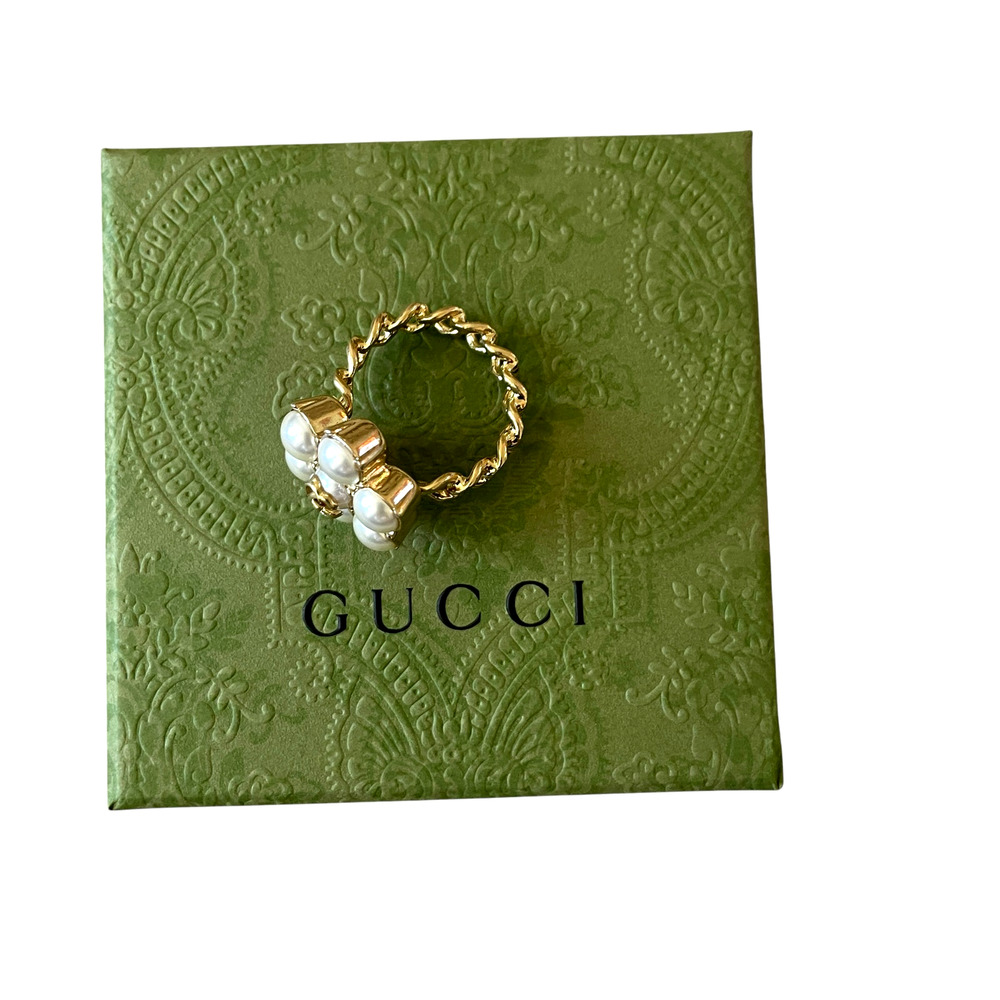 GUCCI Glass Pearl Double G-Ring 645671 I4620 8078 Size L NEW - Picture 10 of 15